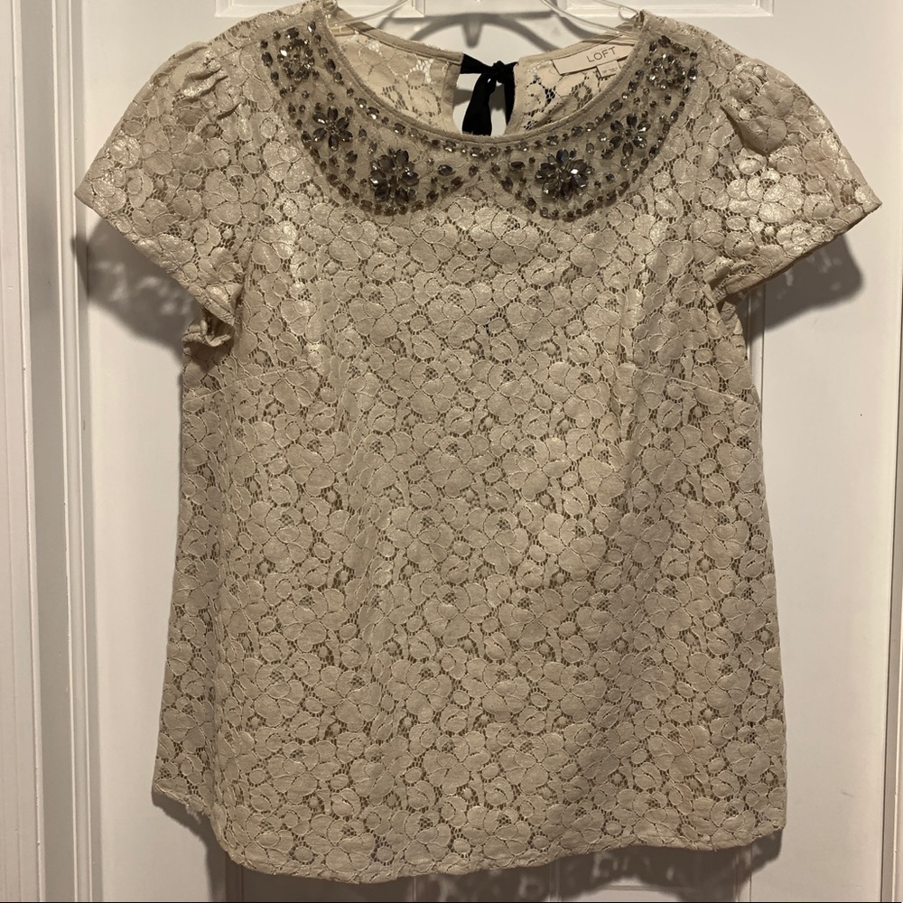 Vintage inspired lace blouse with shimmer and rhinestone details